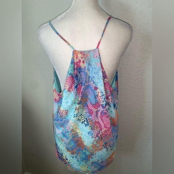 Adrienne Size Small Rainbow Snakeskin Print V-Neck Top - Picture 4 of 6